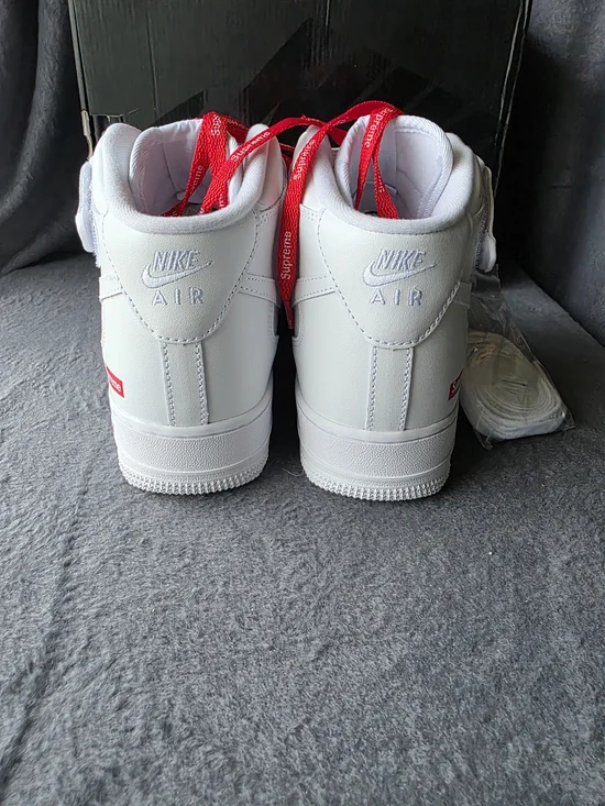 Nike White Air Force 1 High with Red Supreme Laces - Picture 14 of 16